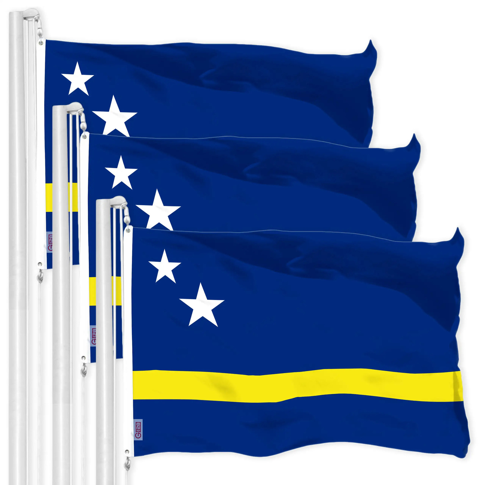 G128 3 Pack Curacao Flag 3x5 Ft Printed 150D Polyester