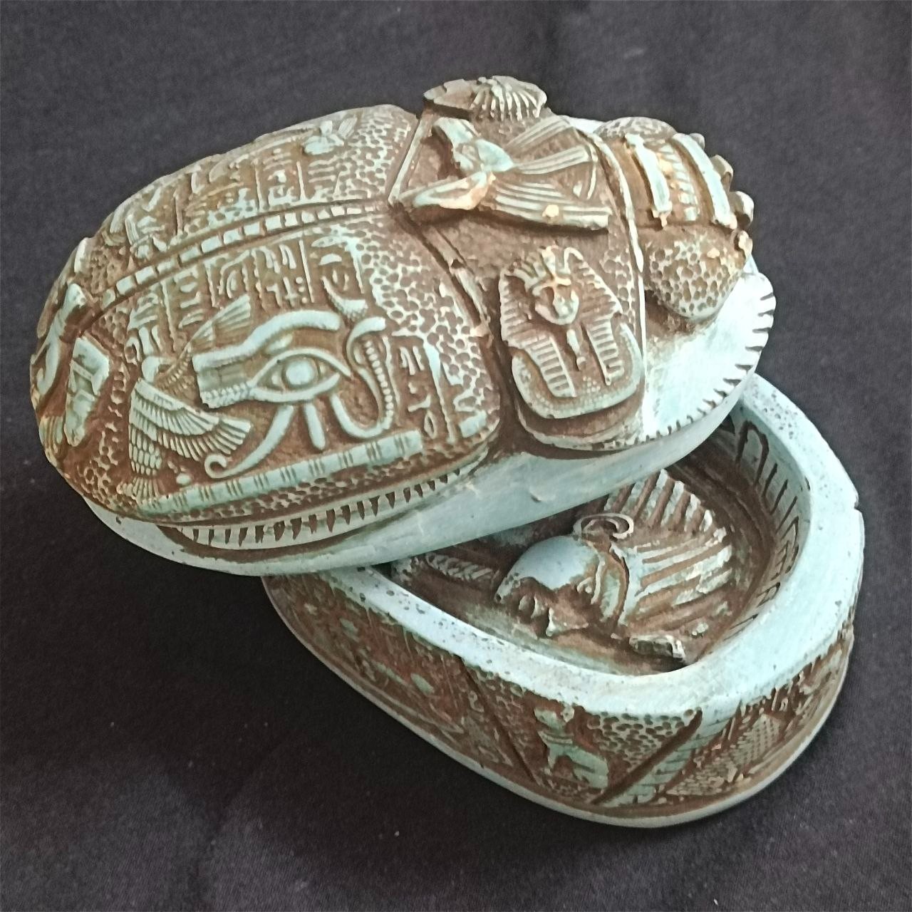 Ancient Egyptian Scarab Box Handcrafted Pharaonic Style with Hieroglyphic Detail
