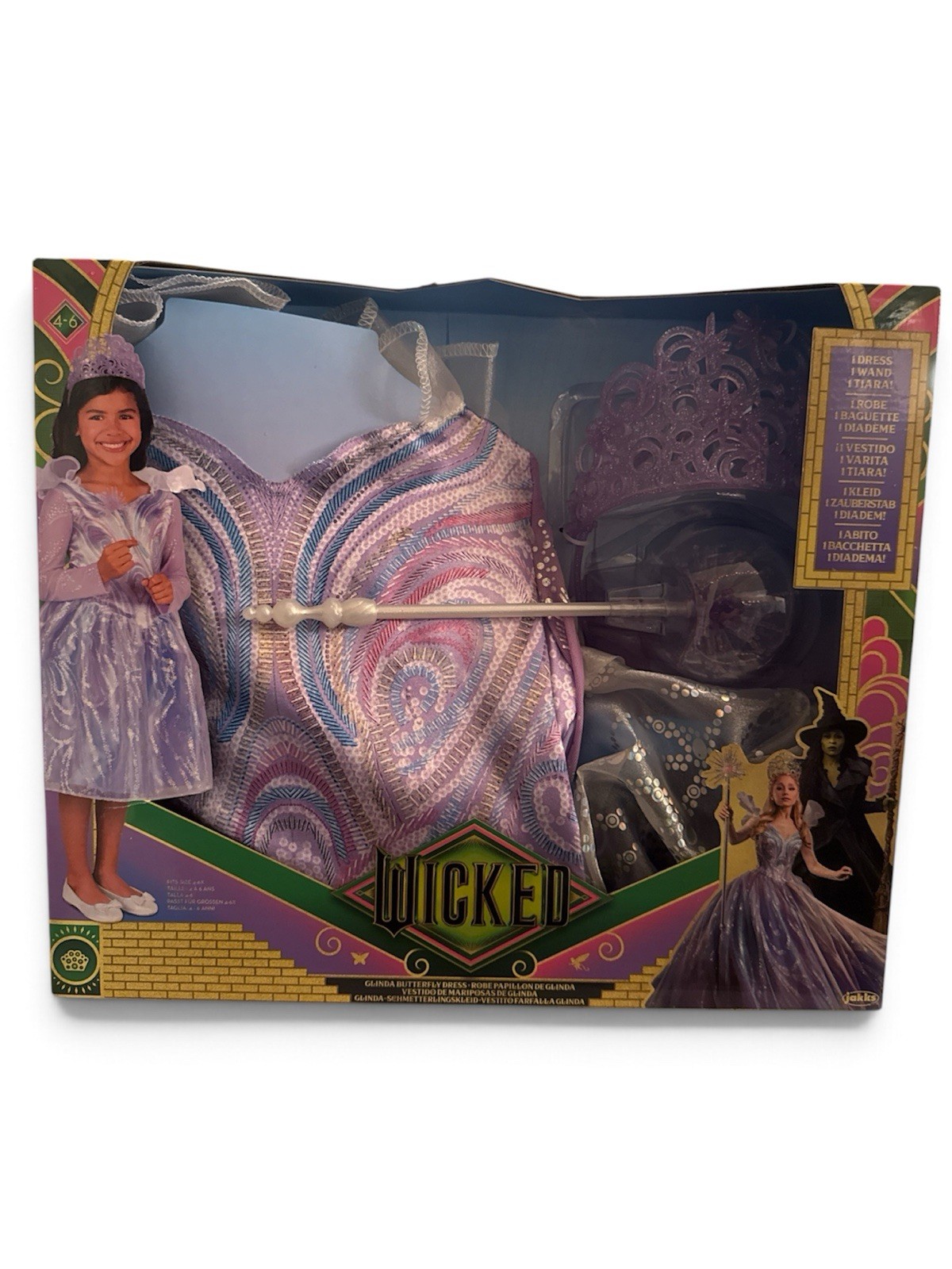 Jakks Wicked Glinda Butterfly Dress Costume Set w/ Tiara & Wand, Ages 4-7