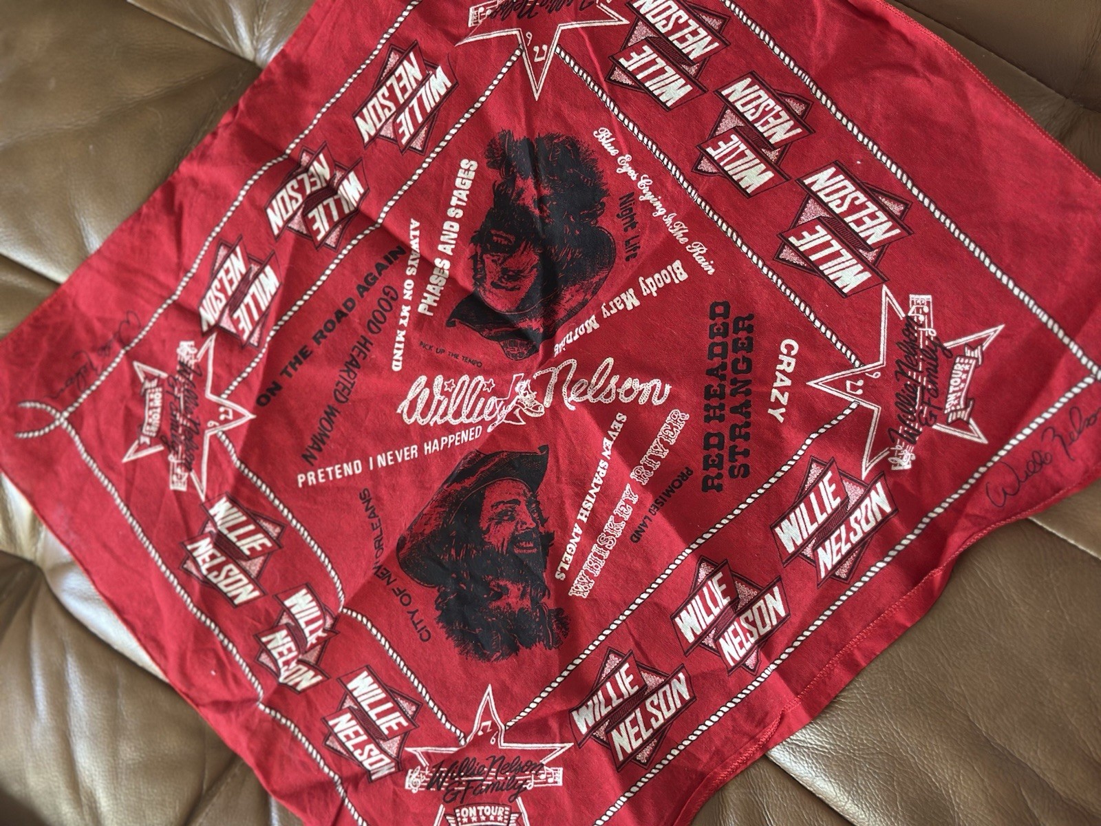 Vintage 70s Willie Nelson and Family Tour Red Bandana