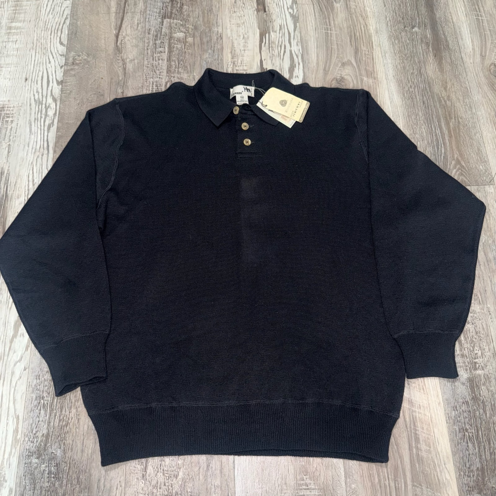 Vintage 90s I Levrieri Sweater Mens XXL Black Merino Wool Made In Italy Polo NWT
