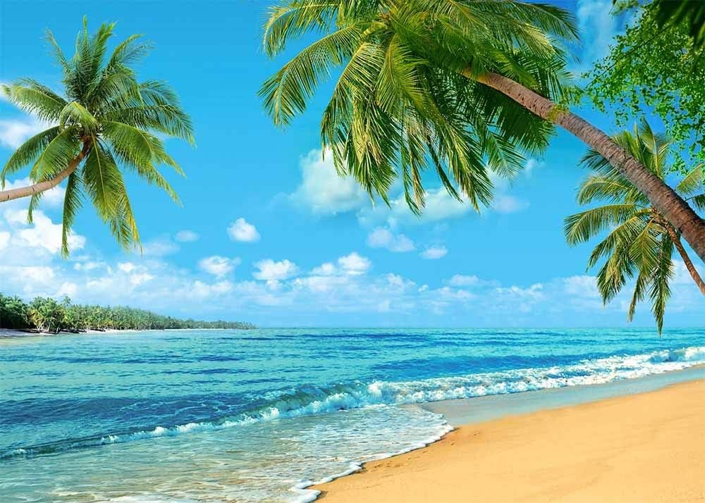 7x5FT Tropical Beach Palm Tree Backdrop Blue Sea Sky Summer Luau Party Decor