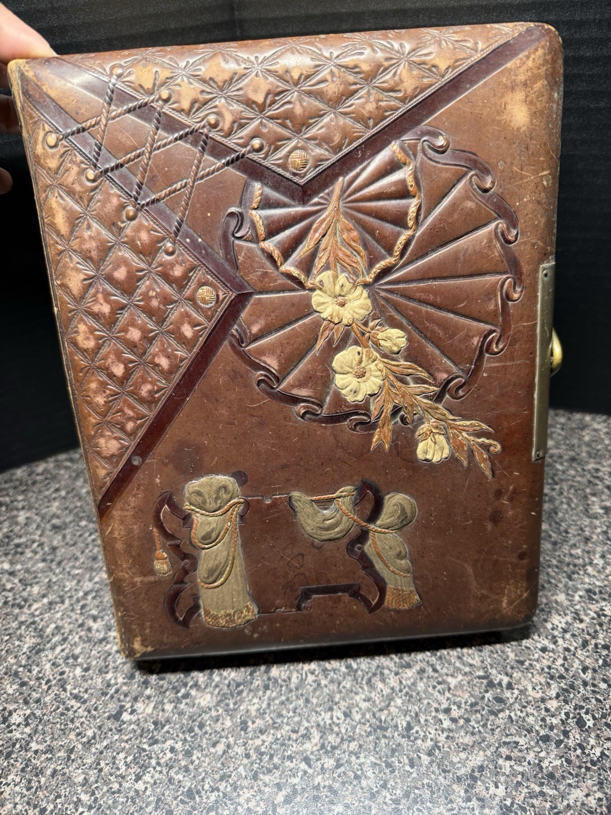 Antique Victorian Leather Photo Album Cabinet Card CDV Brass Clasp 11”
