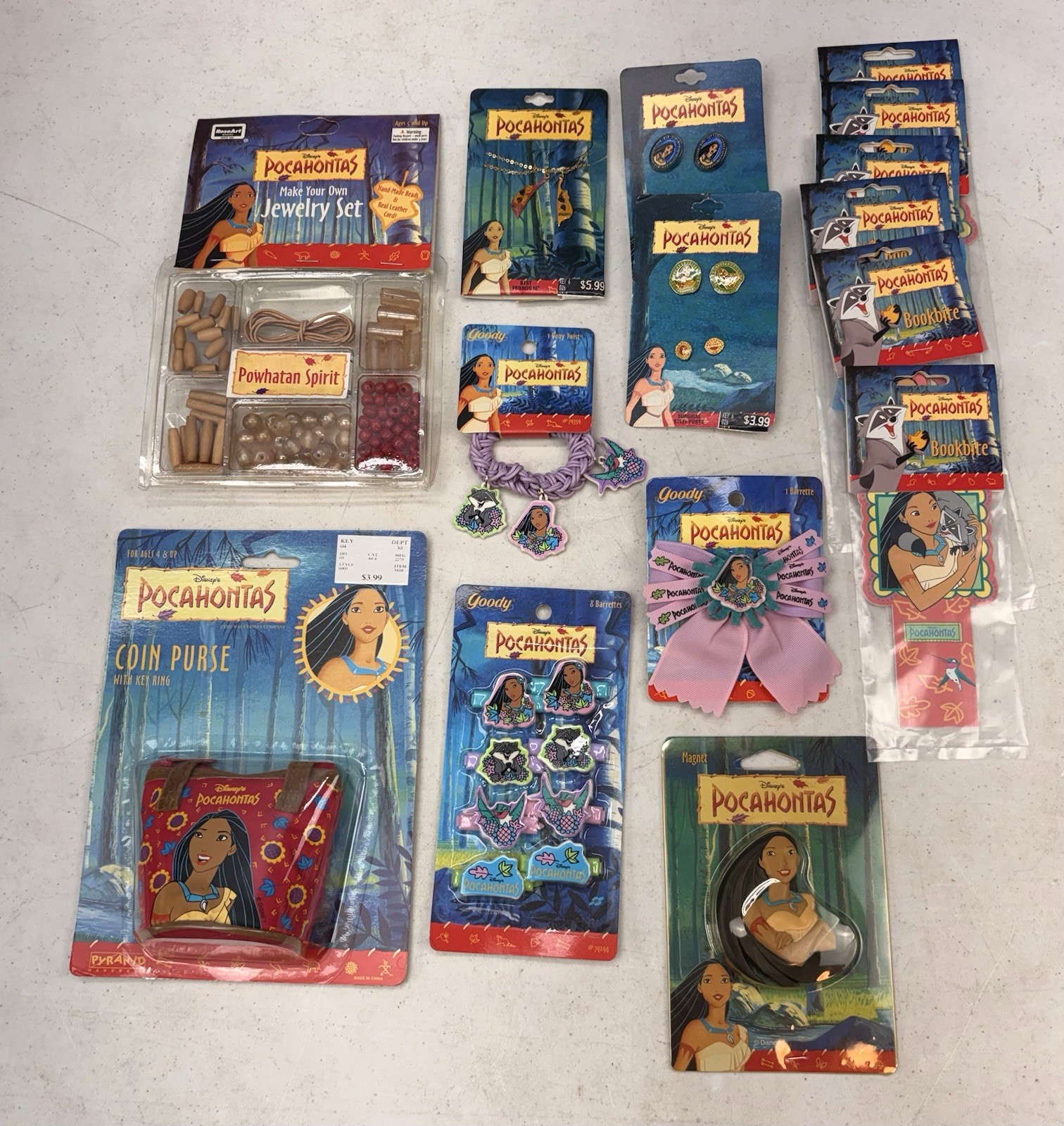 Disney Pocahontas Lot: Jewelry, Coin Purse, Bookbite, Barrettes, Magnet, Etc. Disney Pocahontas Lot: Jewelry, Coin Purse, Bookbite, Barrettes, Magnet, Etc.