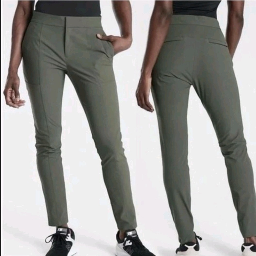 Athleta Wander Skinny Stash Pocket Olive Green Stretch Pants Size 4 City Casual