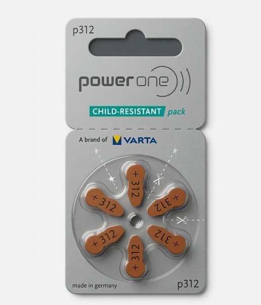 60 Powerone Hearing Aid size 312 Genuine Mercury Free Batteries- Ex-2029-Germany