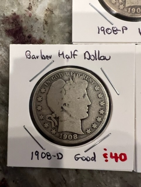 1908-D | 50C | Barber Half Dollar | Item #23B | 90% Silver 1908-D | 50C | Barber Half Dollar | Item #23B | 90% Silver