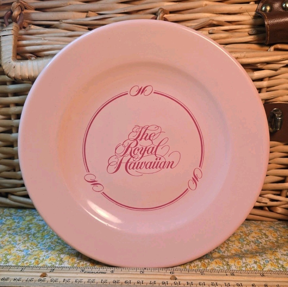 Vintage Royal Hawaiian Hotel Pink Restaurant Ware Plate Crown Crest Logo Incised
