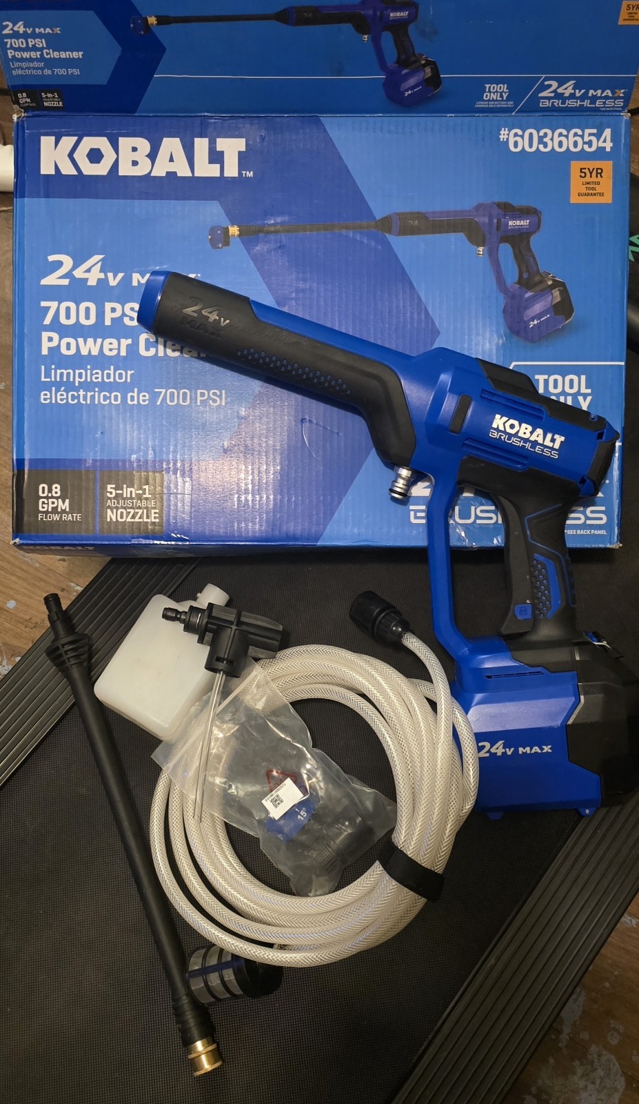 Kobalt 24V Max 700 PSI Brushless Power Cleaner w/ 5-in-1 Nozzle 6036654 Kobalt 24V Max 700 PSI Brushless Power Cleaner w/ 5-in-1 Nozzle 6036654