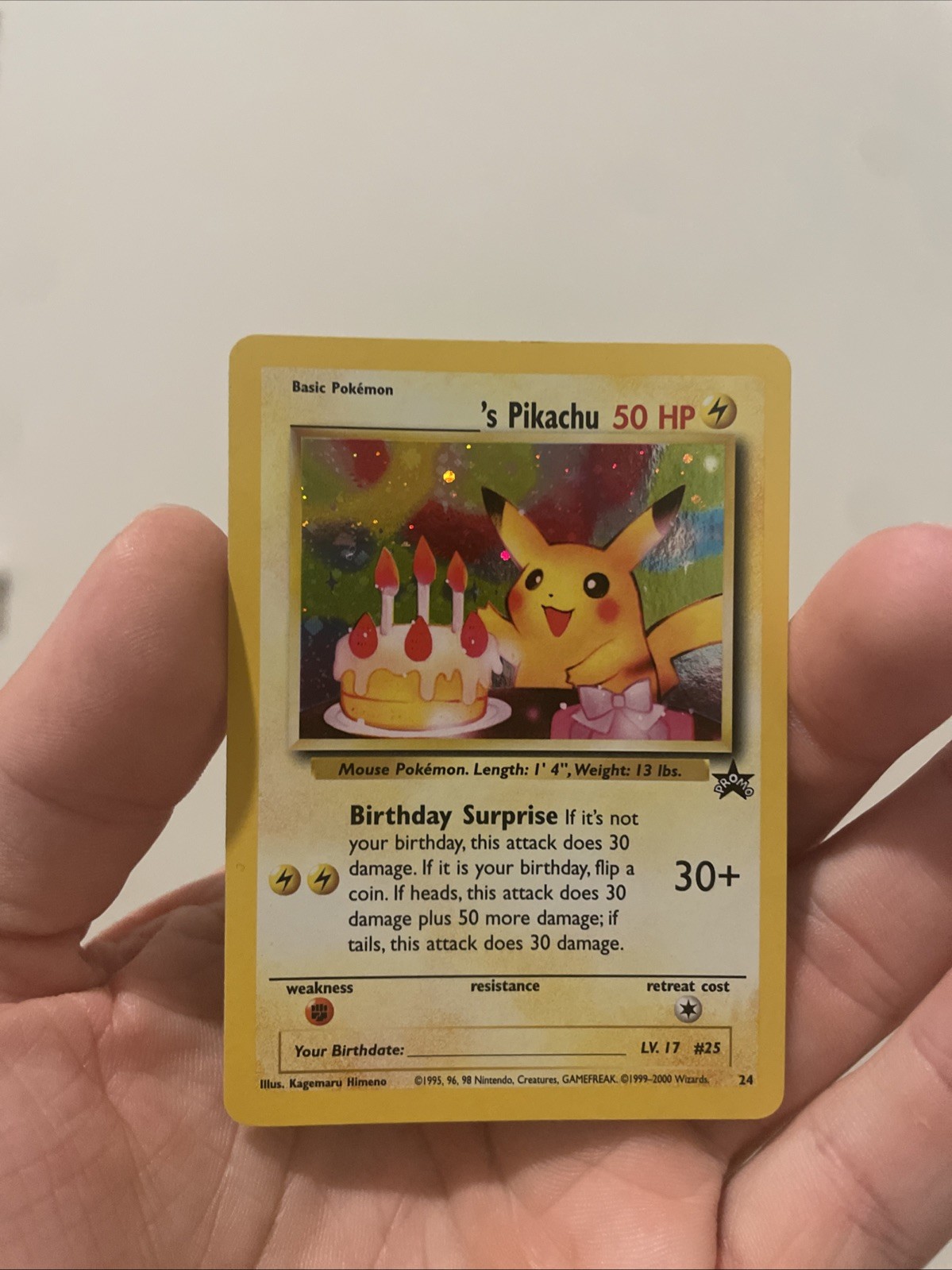 Birthday Pikachu 24 Black Star Promo 2000 - LP+ Vintage Pokemon TCG Birthday Pikachu 24 Black Star Promo 2000 - LP+ Vintage Pokemon TCG