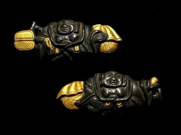 Menuki Japan Antique Japanese Sword Edo Period Copper Hotei Shakudo Samurai Goto