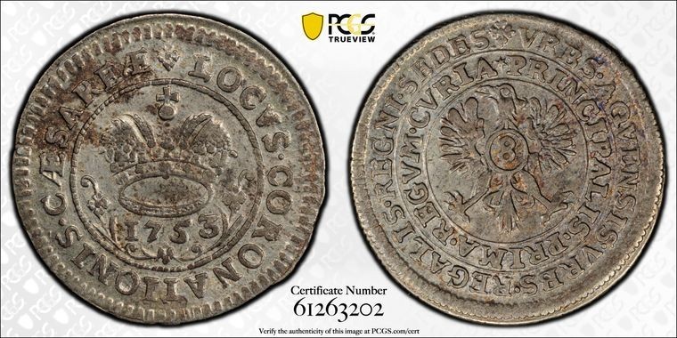 1753 Germany Aachen 8 Mark PCGS AU58 Lot#G1280 Silver Top Graded Very Scarce