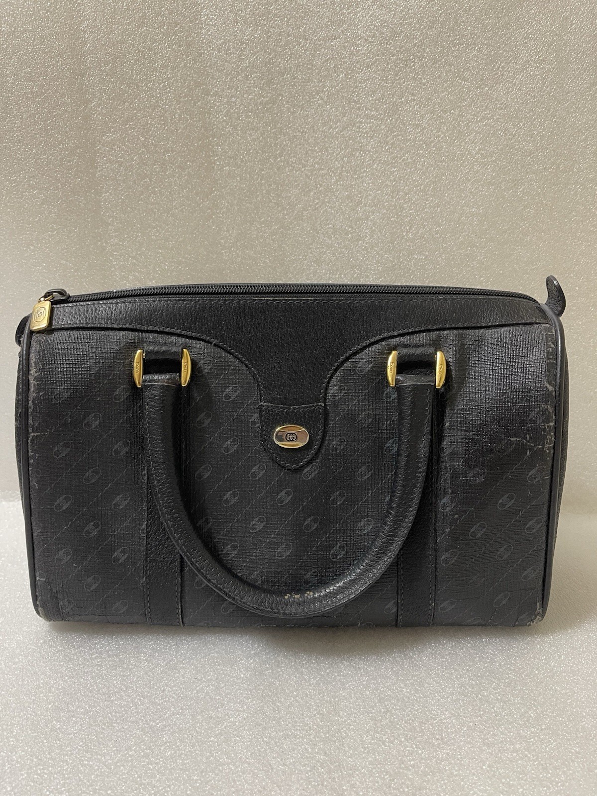 Vintage Gucci Accessory Collection Boston Bag Black GG Coated Canvas Italy 80s
