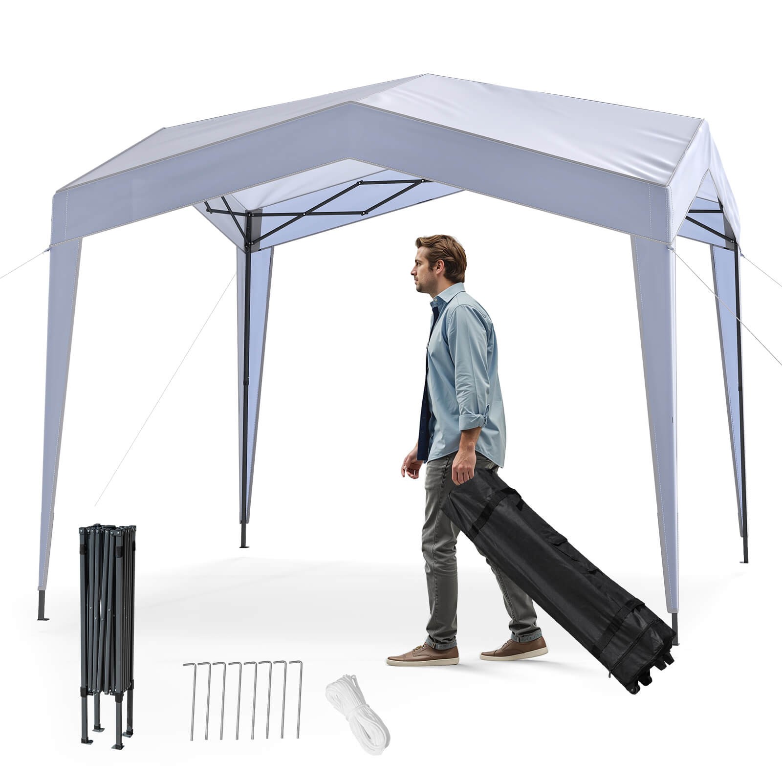 10 x 10 FT Outdoor Pop up Canopy Tent w/ Higher Top Roller Bag Adjustable Height