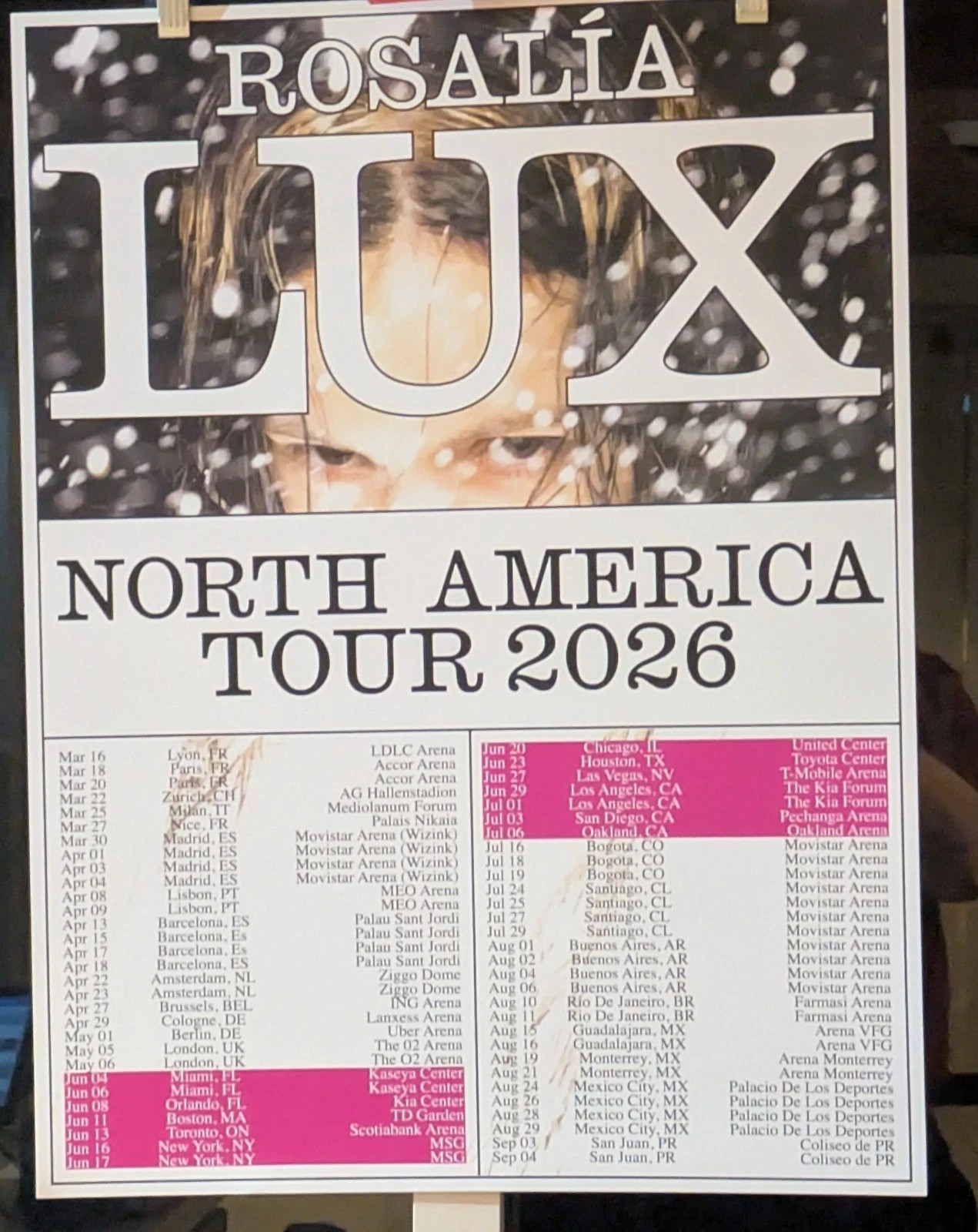 Rosalía LUX Tour 2026 North American Concert Poster