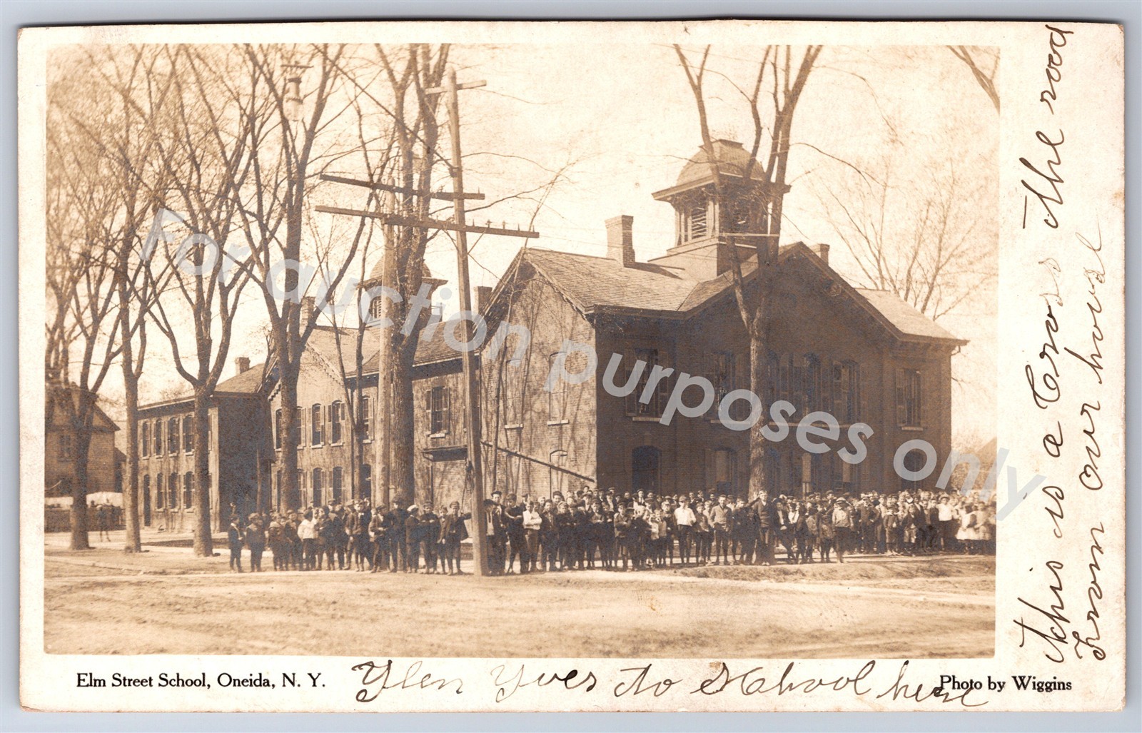Oneida, NY RPPC Elm Street School - Vintage Wiggins New York Real Photo Postcard