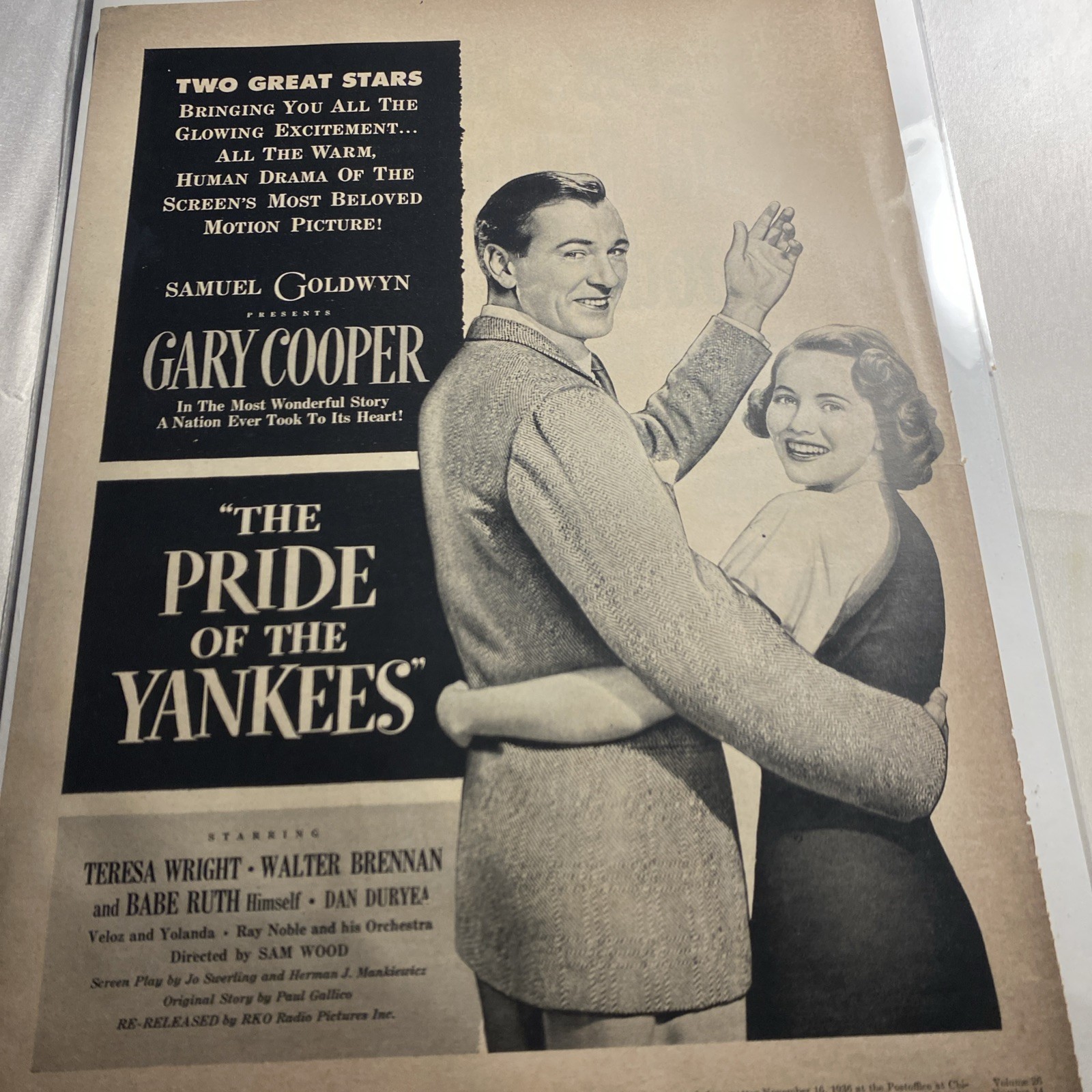 1949 The Pride Of The Yankees Movie Advertisement Gary Cooper Babe Ruth 1949 The Pride Of The Yankees Movie Advertisement Gary Cooper Babe Ruth