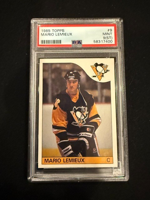 1985/86 Topps Mario Lemieux Rookie Card PSA 9(ST) Nicely Centered 1985/86 Topps Mario Lemieux Rookie Card PSA 9(ST) Nicely Centered