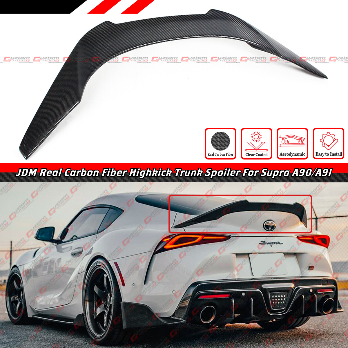 FOR 2020-2026 TOYOTA SUPRA A90 A91 CARBON FIBER JDM HIGHKICK TRUNK SPOILER WING FOR 2020-2026 TOYOTA SUPRA A90 A91 CARBON FIBER JDM HIGHKICK TRUNK SPOILER WING
