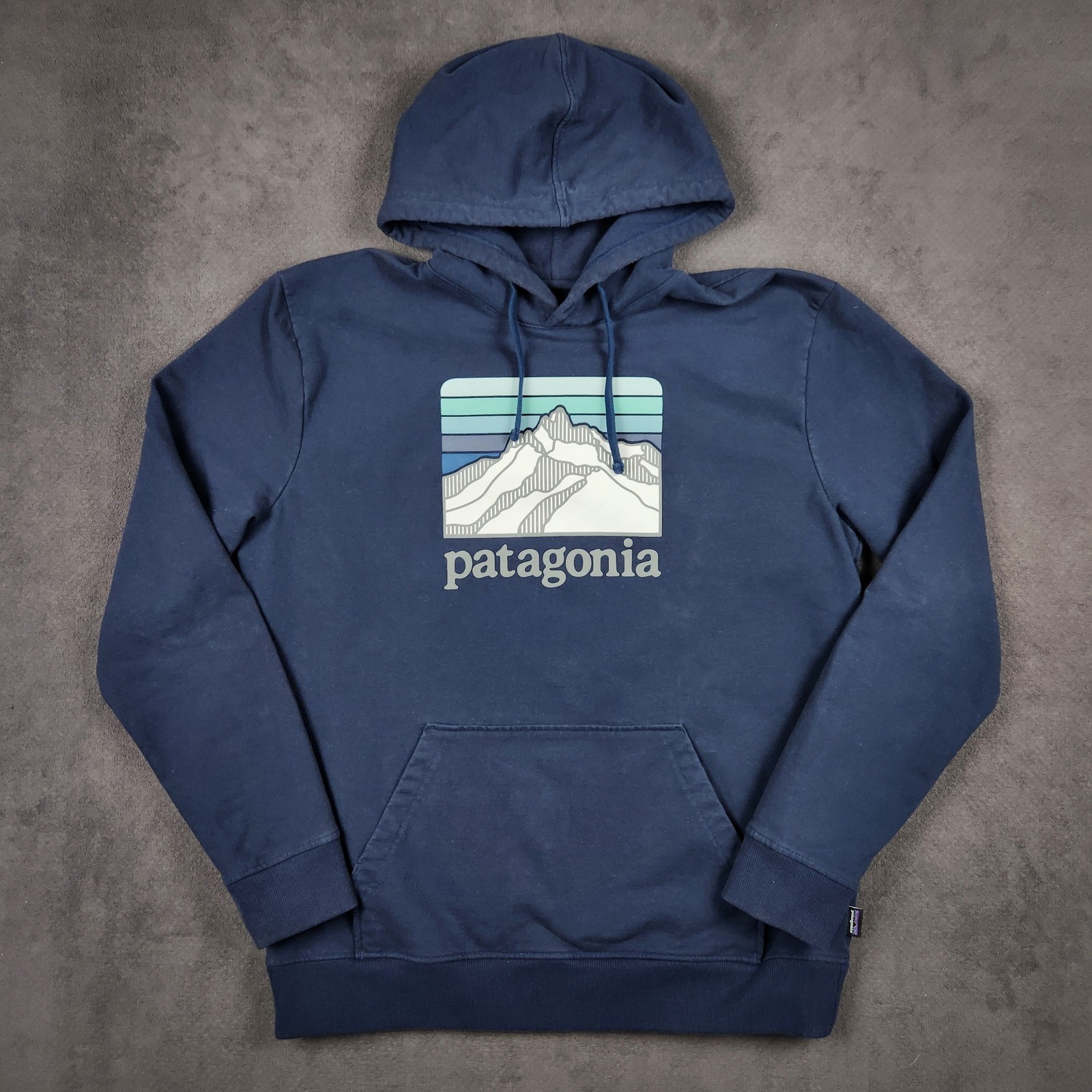 Patagonia Line Logo Ridge Uprisal Hoody Mens Large Navy Blue Graphic Pullover