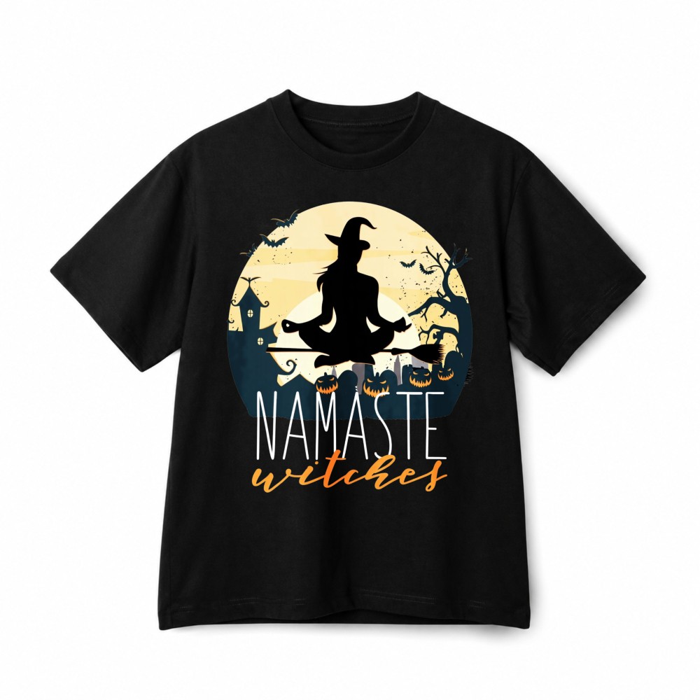 Unisex Whimsical Namaste Witches Graphic Tee Witch Halloween Cotton T‑shirt Unisex Whimsical Namaste Witches Graphic Tee Witch Halloween Cotton T‑shirt