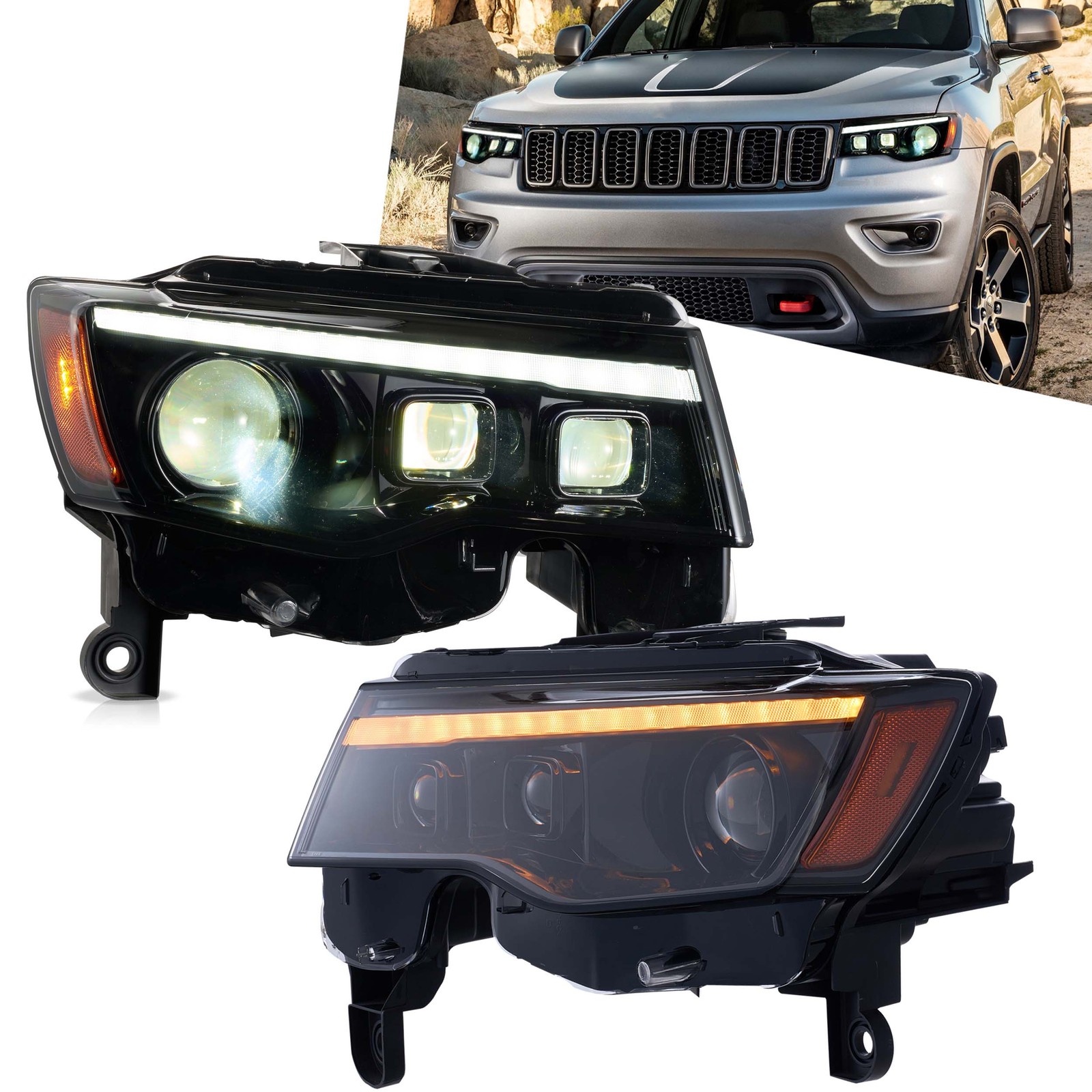 2x VLAND LED Headlights For 2014-2022 Jeep Grand Cherokee w/Start-up Animation 2x VLAND LED Headlights For 2014-2022 Jeep Grand Cherokee w/Start-up Animation