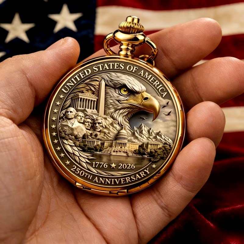 Retro American Pocket Watch - 250th Anniversary Edition Bald Eagle Collectible
