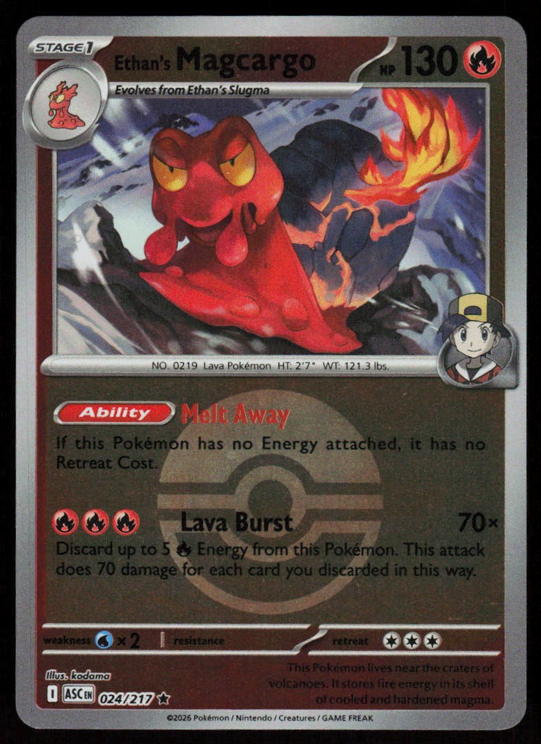 Ethan\'s Magcargo (Poke Ball) 024/217 Ascended Heroes Pokemon Reverse Holo NM