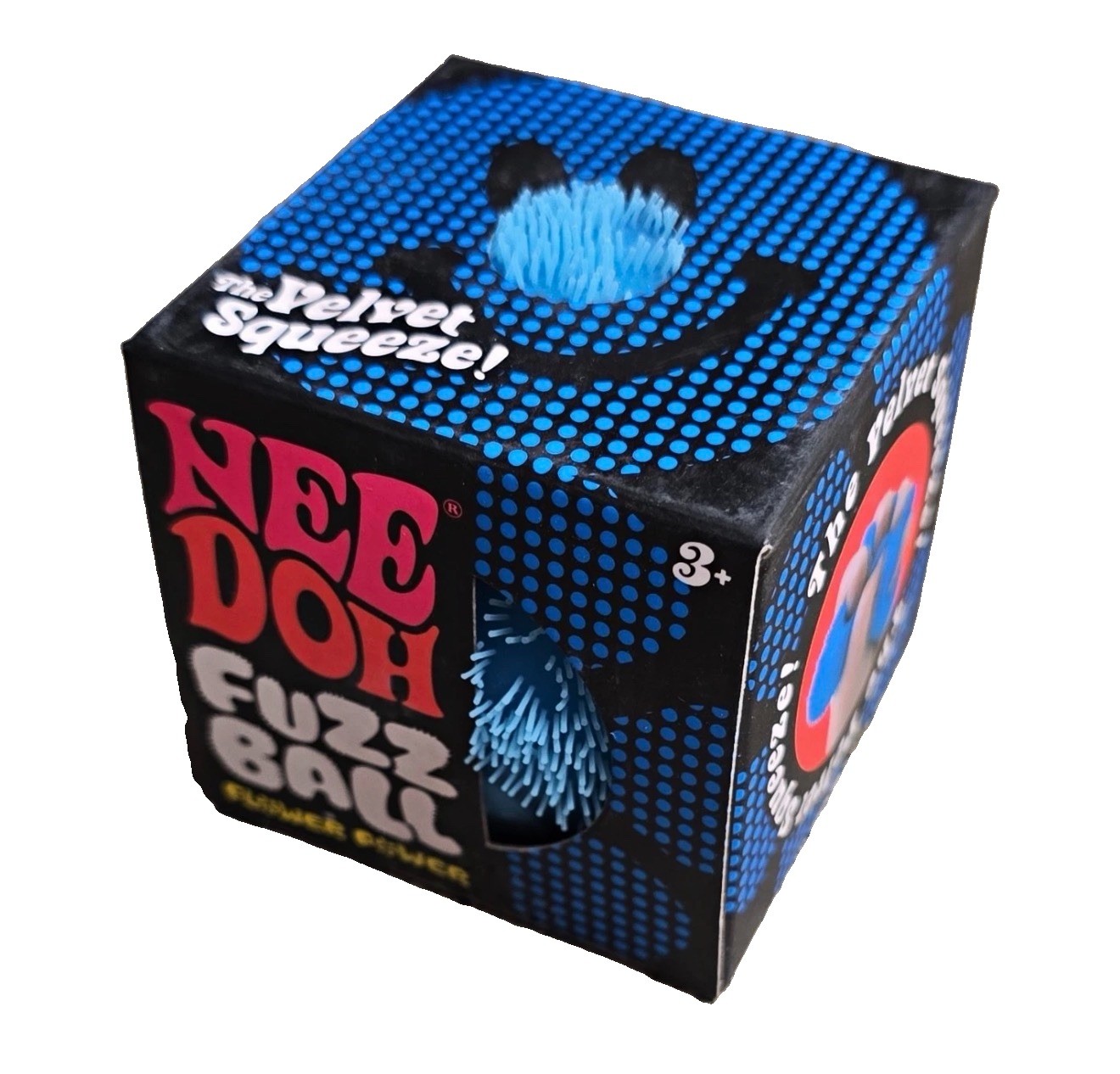 Schylling Authentic Needoh FUZZ BALL Flower Power Squish BLUE Fidget Fuzzball🔥