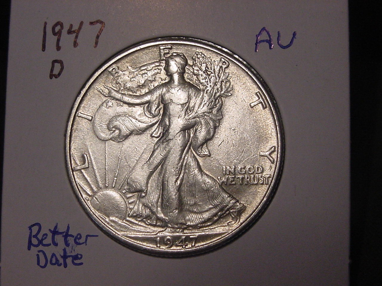 1947-D WALKING LIBERTY HALF AU HIGHER GRADE NICE 90% SILVER 1947-D WALKING LIBERTY HALF AU HIGHER GRADE NICE 90% SILVER