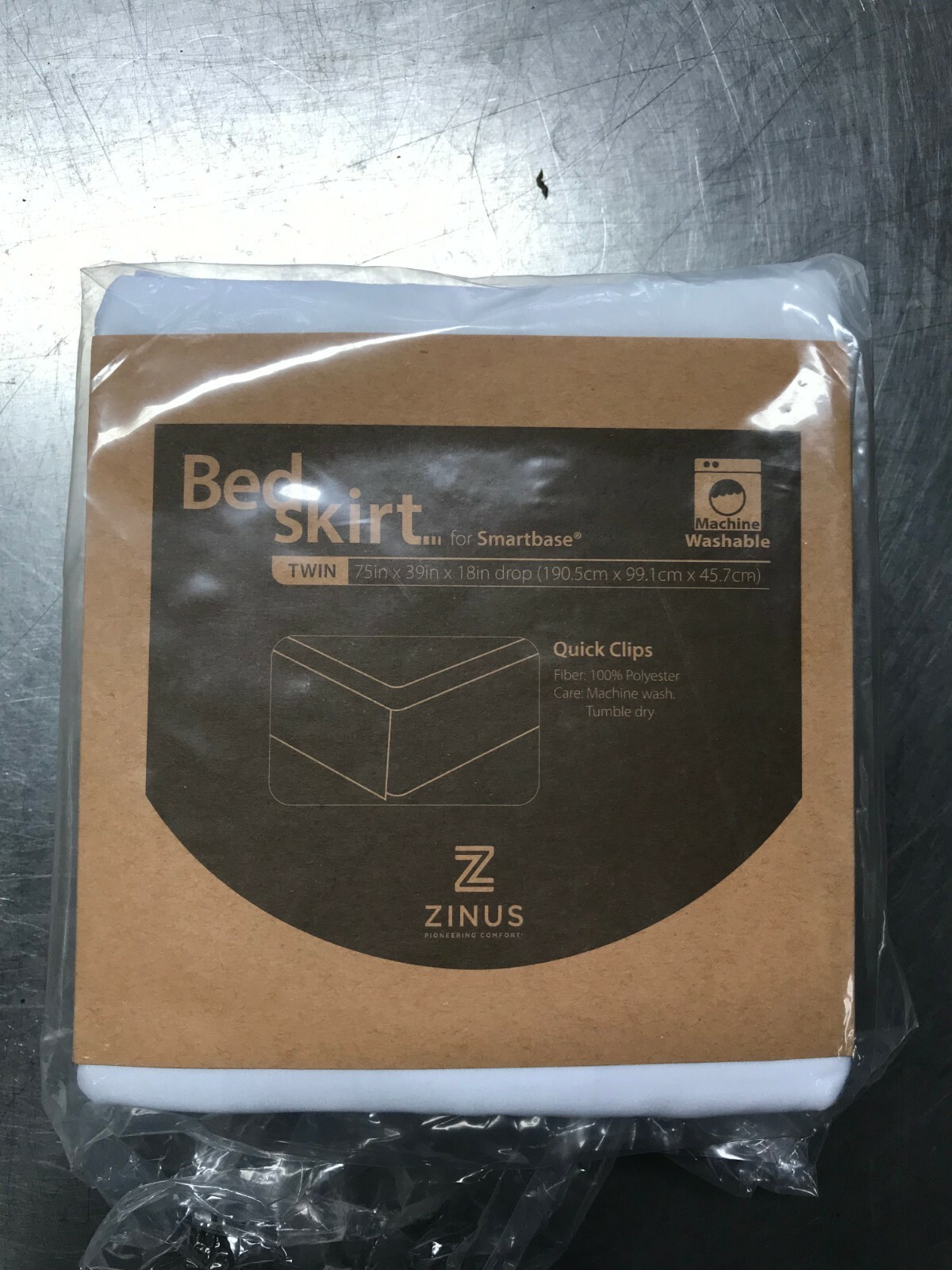ZINUS White TWIN Bed Skirt with 18 Inch Drop  w/ Quick Clips Corners 75\