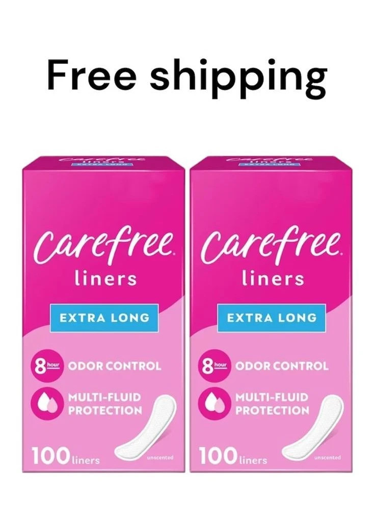 2 Pack of Carefree Panty Liners, Extra Long Liners, Unwrapped, Unscented | 100ct