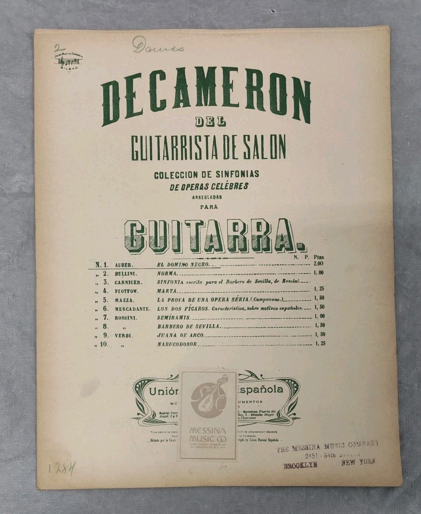 Tomas Damas El Domino Negro Opera Auber Guitar Sheet Music Classical Spanish Vtg