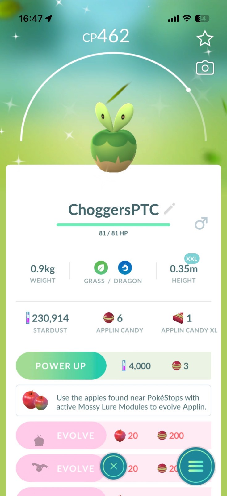 Pokemon Go PTC - 5x Shiny XXL Applin BUNDLE FOR FULL EVO SET *2026 New Release*