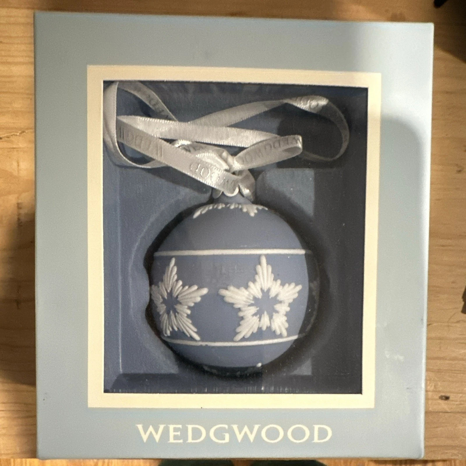 Wedgwood Blue & White Snowflake Ball Christmas Hanging Ornament w/ Box