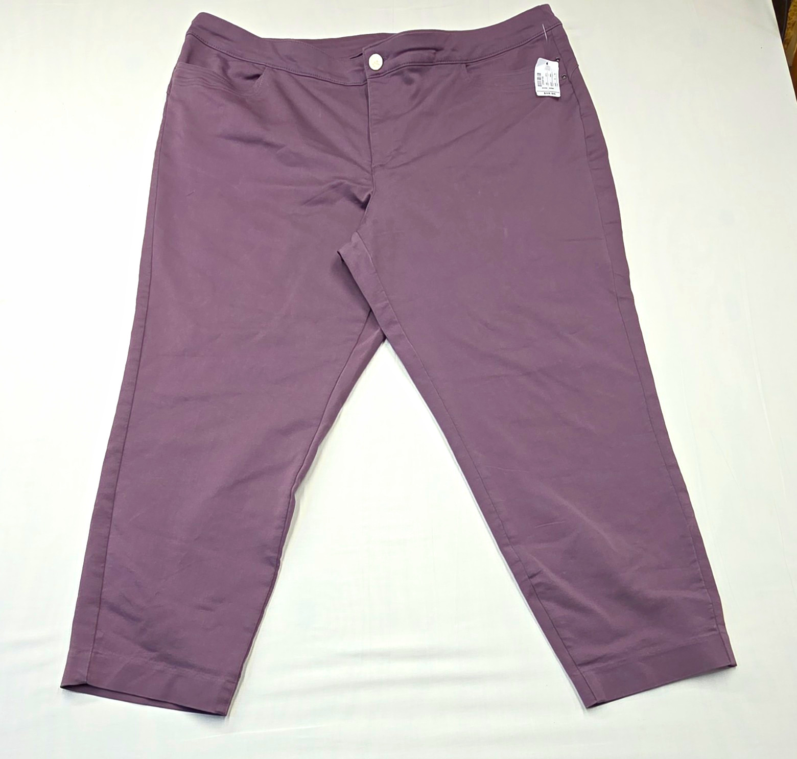 CJ Banks Women\'s Plus Purple Solid Flat Front Pants Button Closure CJ Banks Women\'s Plus Purple Solid Flat Front Pants Button Closure
