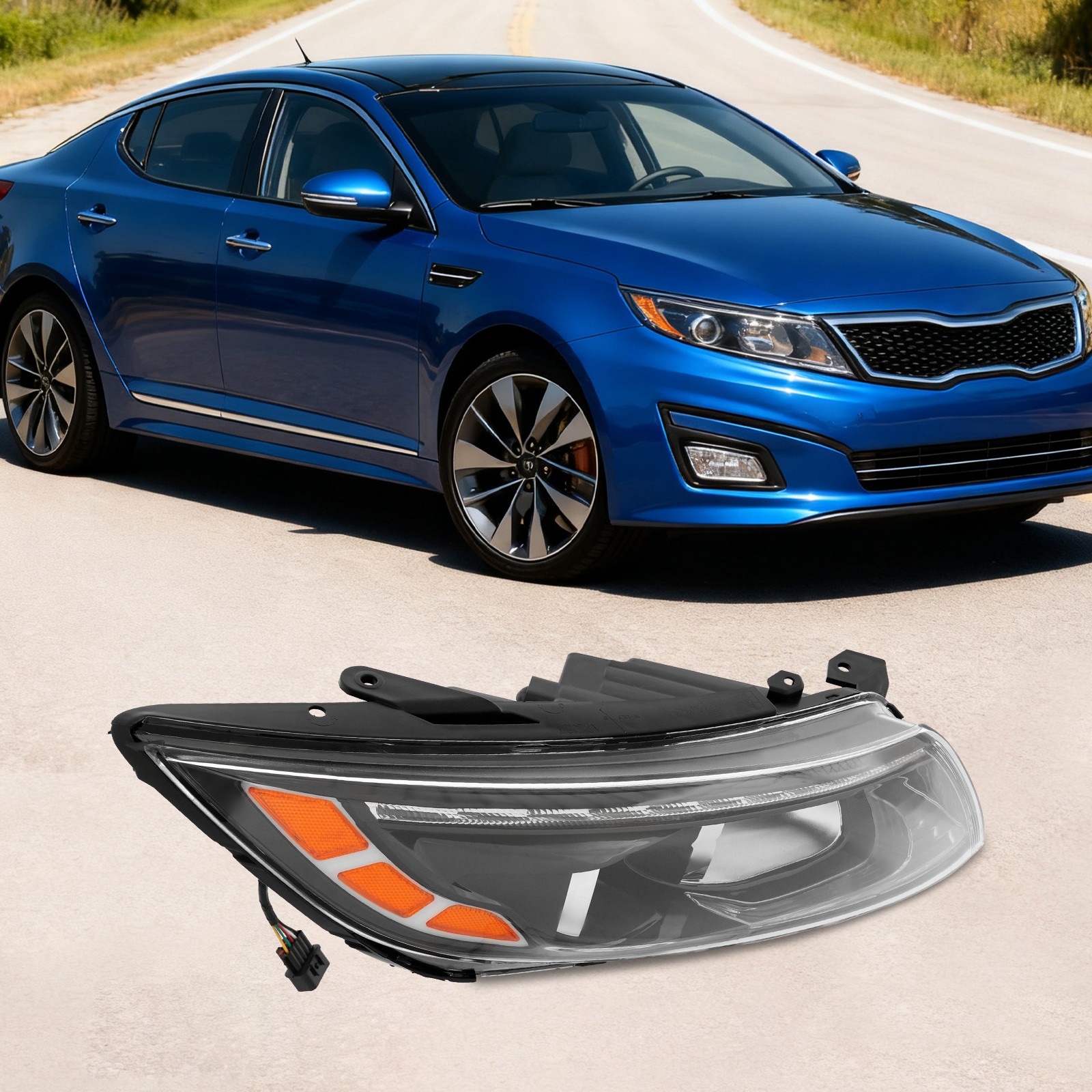 Pair Halogen Headlights Assembly w/ LED DRL Left/Right for 2014 2015 Kia Optima