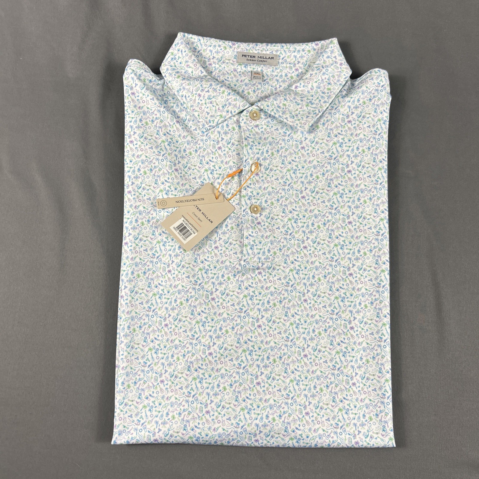 Peter Millar Golf Shirt Polo CS Summer Comfort Island Jammin Print XXL White NWT