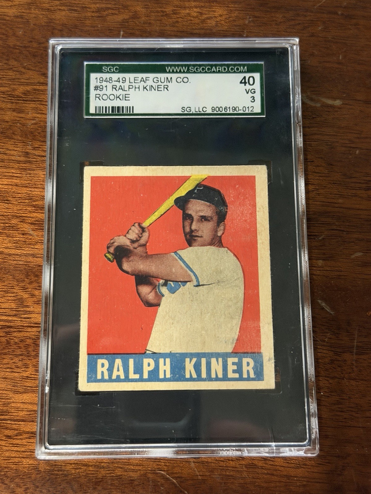 Leaf 1948-49 Ralph Kiner Rookie Base #91 Pittsburgh Pirates SGC 40 VG 3