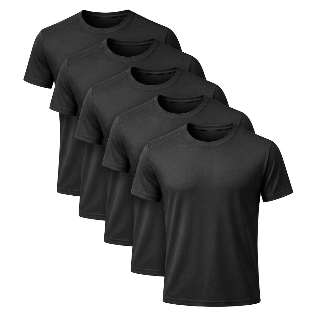 5 Pack Men Crew Neck Black Short Sleeve T Shirts Solid Tops Soft for Daily Wear