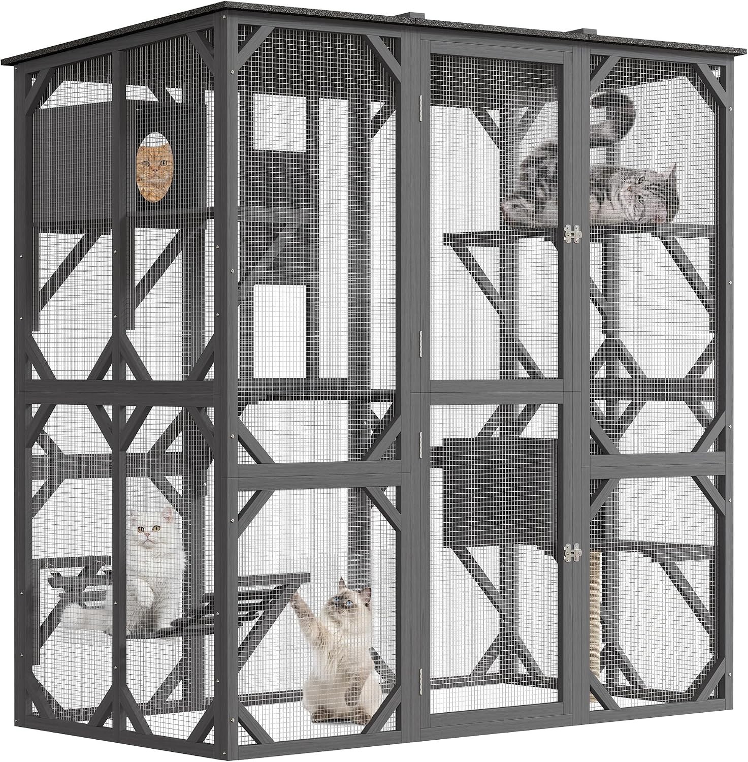 Catio Large Walk in Outdoor Enclosure Cat Run with Lockable Double Doors