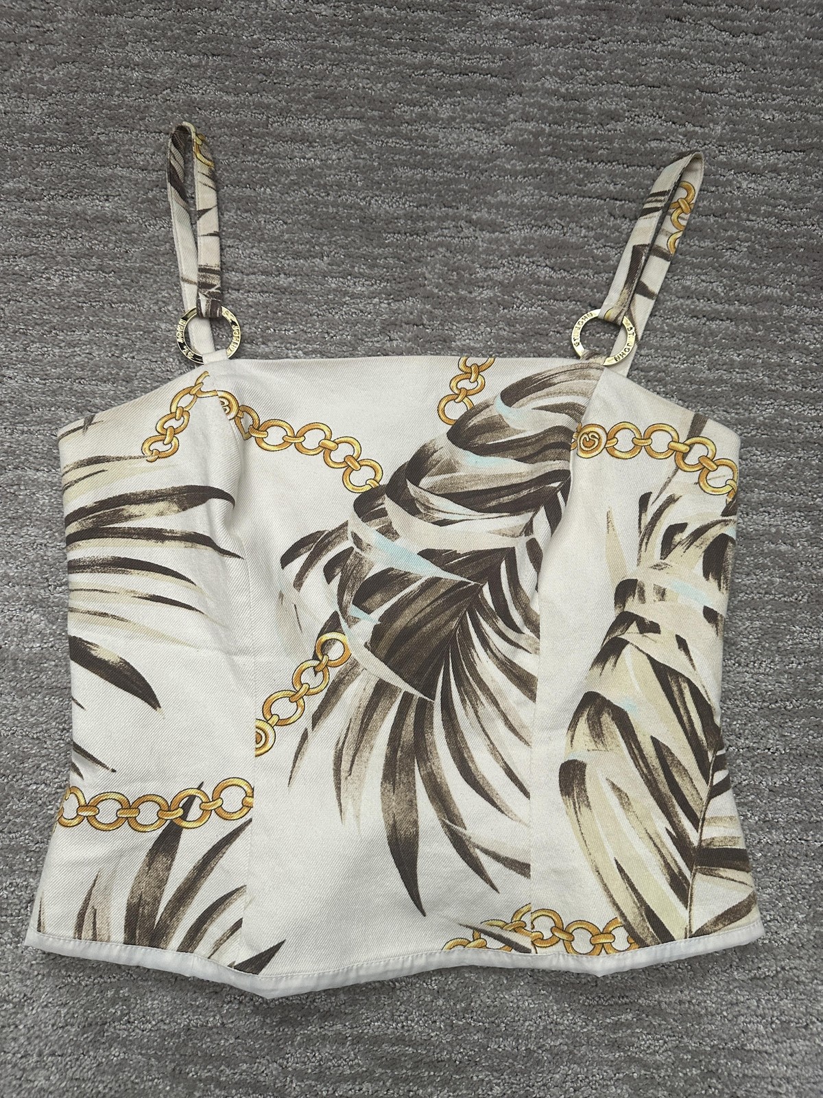 VTG St John Sport Top Womens Small White Palm Chain Print Crop Marie Gray Y2K