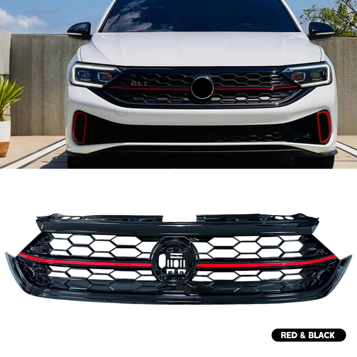 For 2022 2023 2024 VW Volkswagen Jetta Grill Front Bumper Grille W/ Red Trim