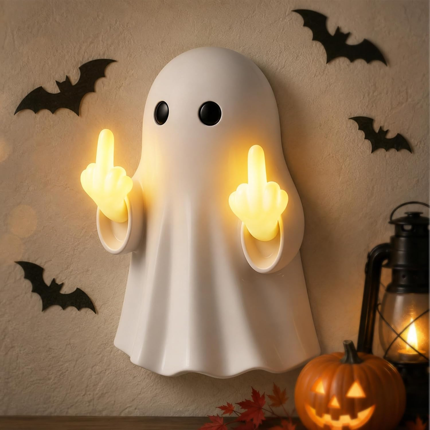 Halloween Ghost Figurine Glow Cute Finger Ghost Statue Big Halloween Ghost Figurine Glow Cute Finger Ghost Statue Big