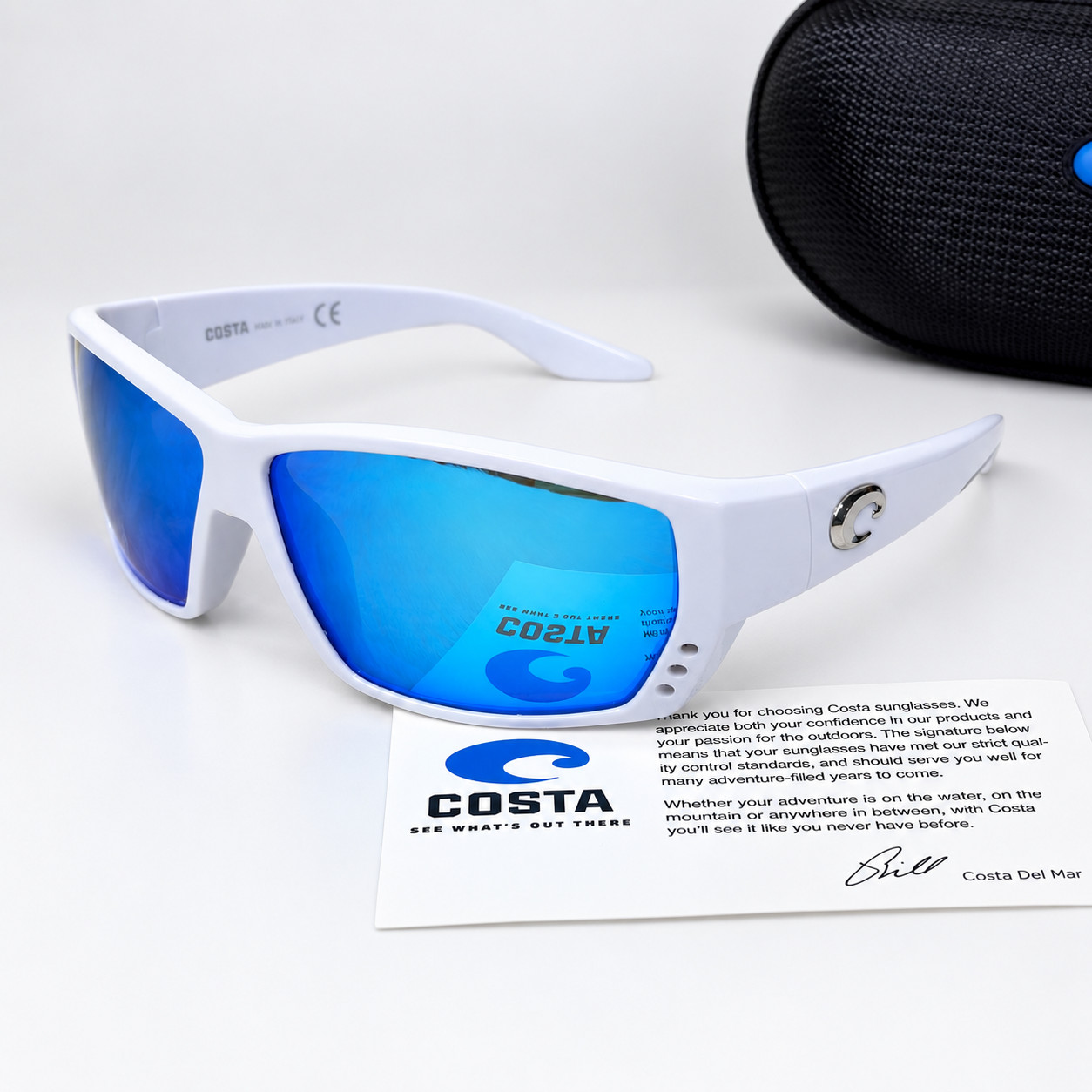 NEW Costa Del Mar Polarized Sunglasses White Frame Blue Mirror 580P UV400