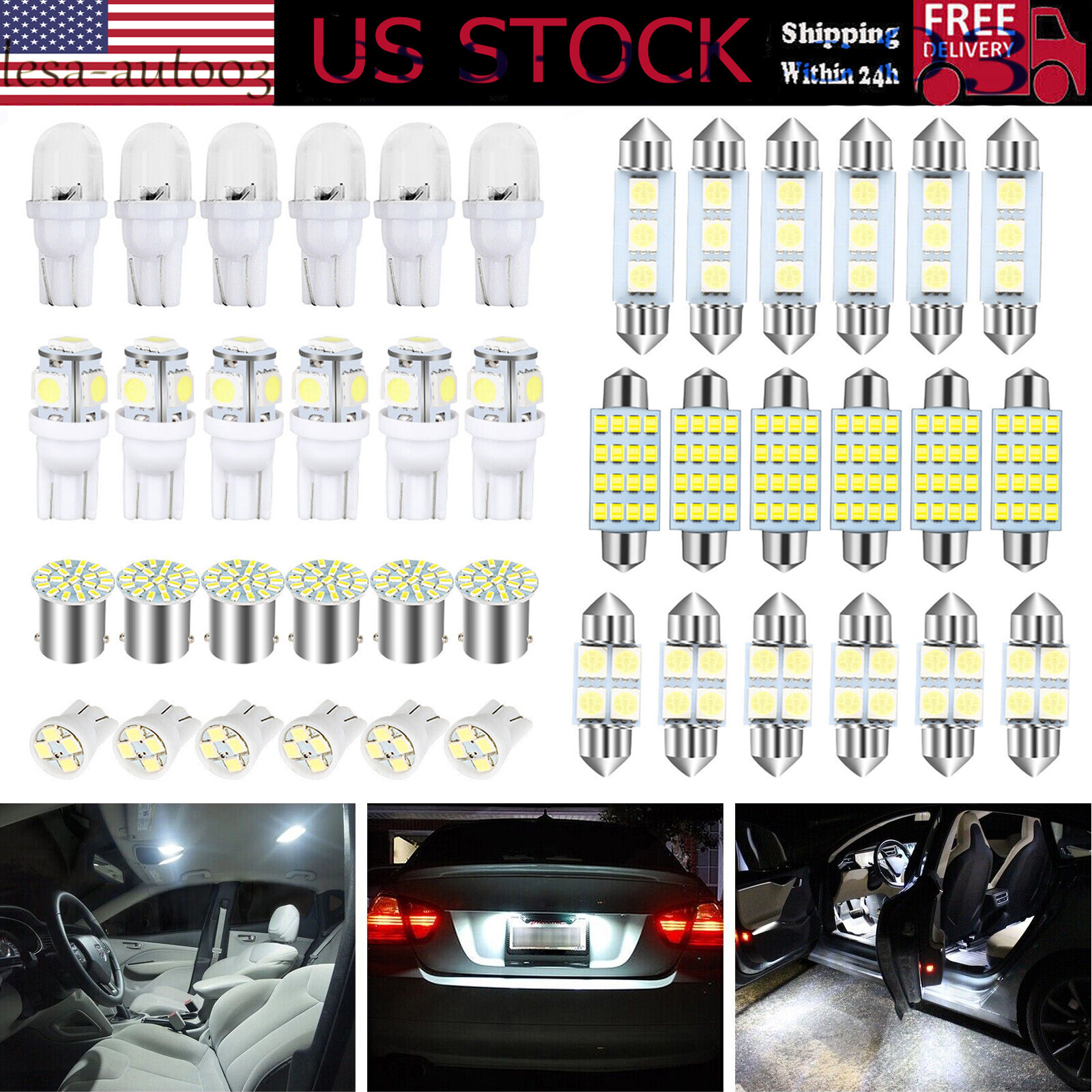 42Pcs Car Interior Combo LED Map Dome Door Trunk White License Plate Light Bulbs 42Pcs Car Interior Combo LED Map Dome Door Trunk White License Plate Light Bulbs