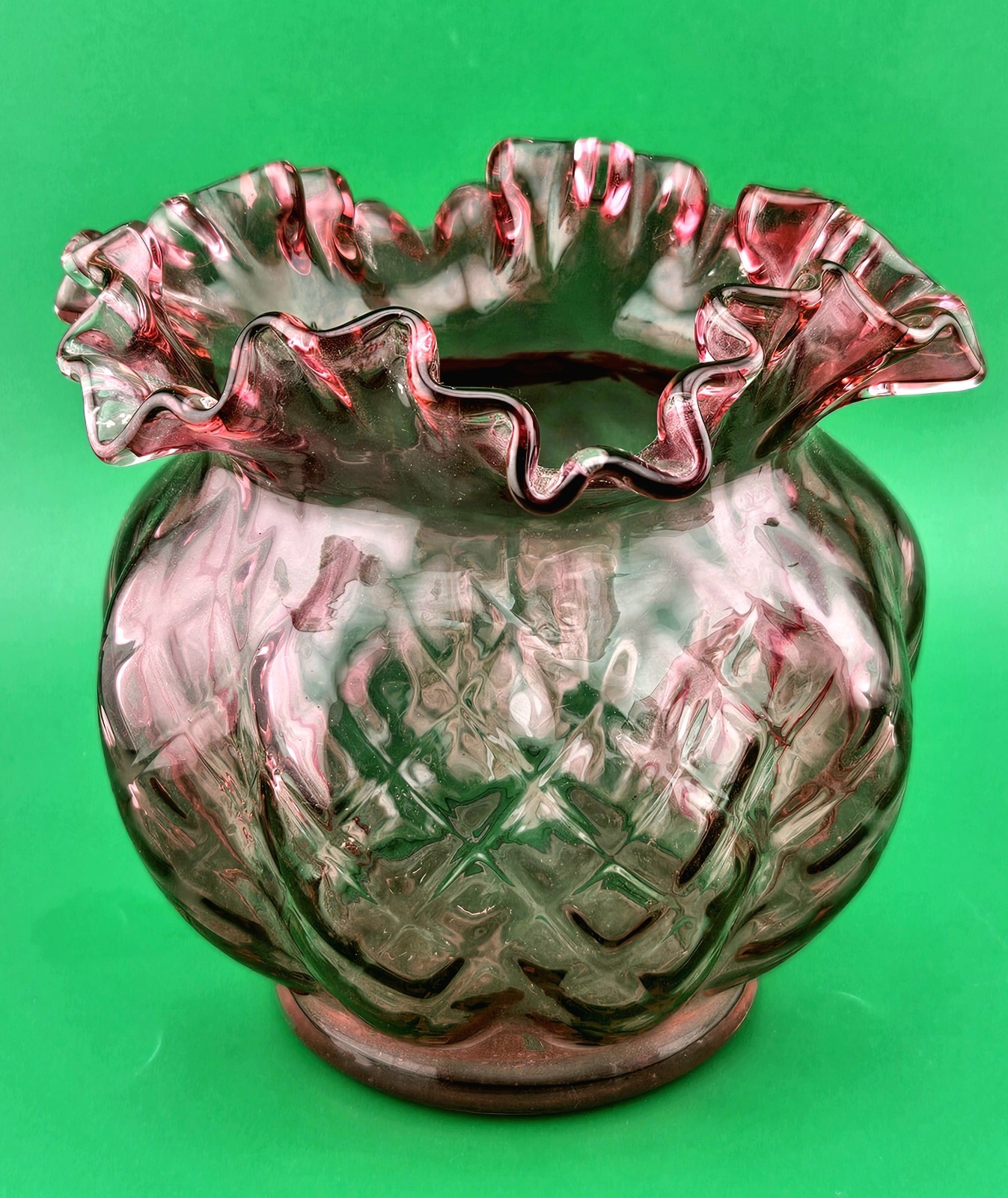 Fenton RARE ~Country Cranberry~ Diamond Optic Ruffled Melon Vase 5\ Fenton RARE ~Country Cranberry~ Diamond Optic Ruffled Melon Vase 5\
