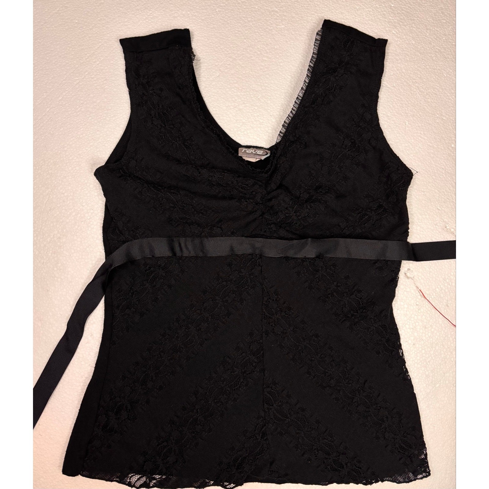 Vintage RAVE Y2K Black Lace Babydoll Top Ribbon Waist Fairy Grunge Goth Vintage RAVE Y2K Black Lace Babydoll Top Ribbon Waist Fairy Grunge Goth