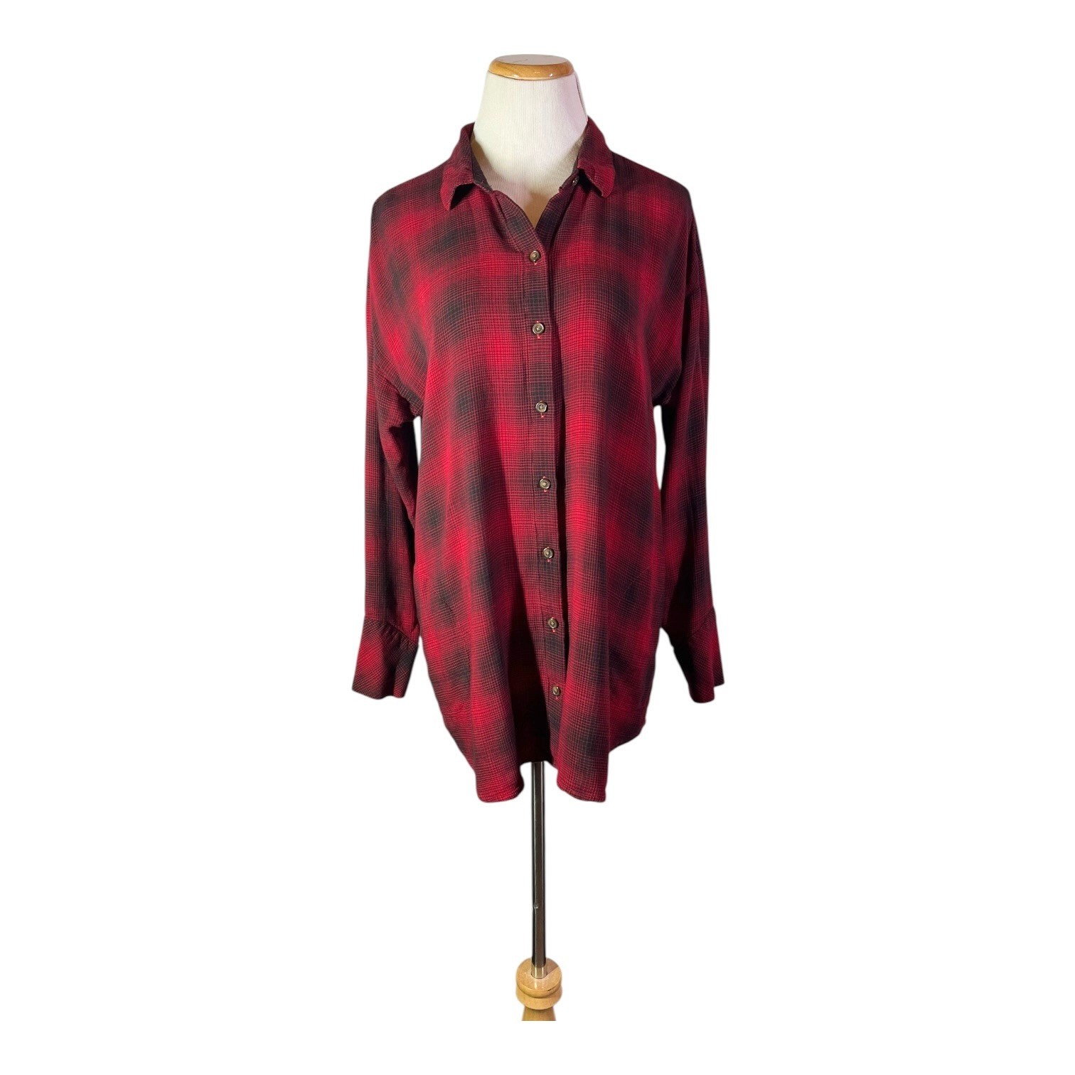 J. Jill Size M Long Sleeve Tunic Shirt Black Red Plaid Pockets J. Jill Size M Long Sleeve Tunic Shirt Black Red Plaid Pockets