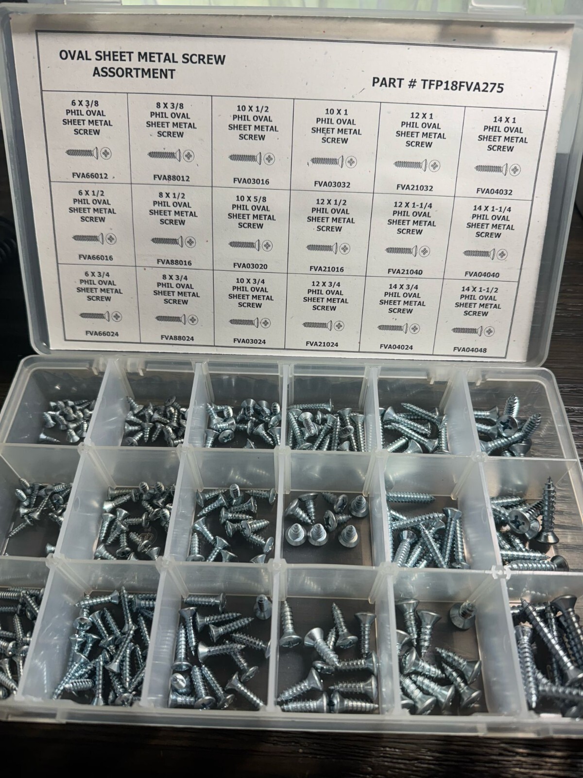 275 PIECE SHEET METAL SCREW ASSORTMENT - #6 TO #14 - PHILLIPS OVAL HEAD 275 PIECE SHEET METAL SCREW ASSORTMENT - #6 TO #14 - PHILLIPS OVAL HEAD